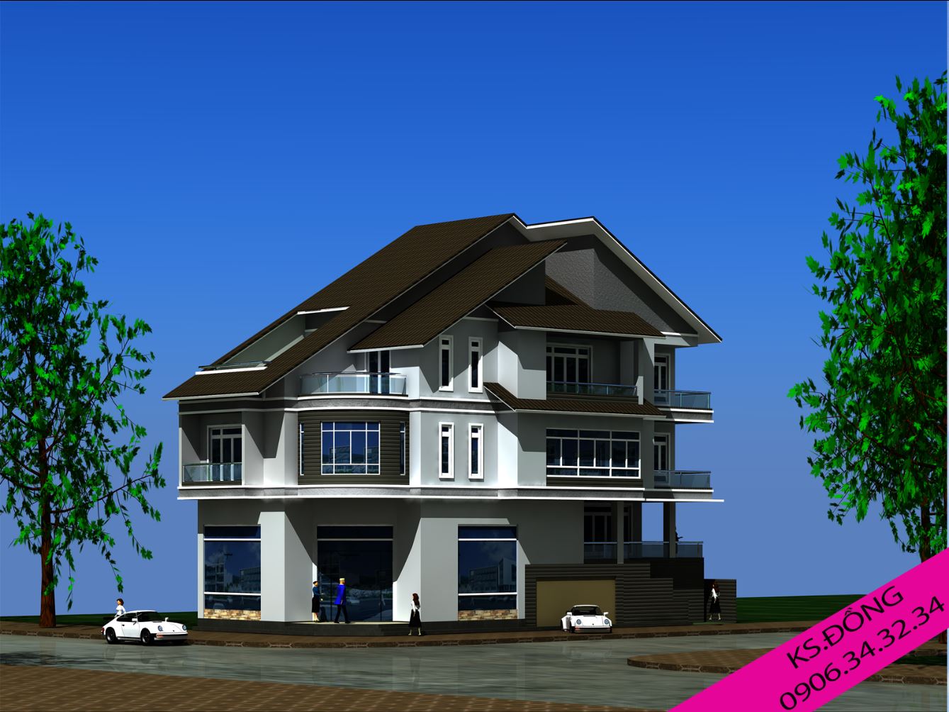 Bản vẽ Biệt thự 4 tầng (10x24.4) kết hợp với kinh doanh.